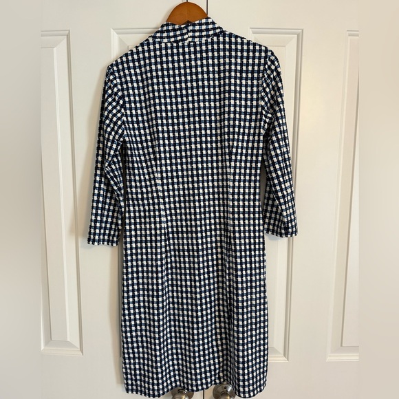 J.MCLAUGHLIN Abstract Plaid Gingham Printed Catalina Cloth V Neck Pleated Dress - Picture 8 of 8